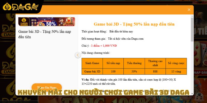Khuyến mãi cho người chơi DAGA game bài